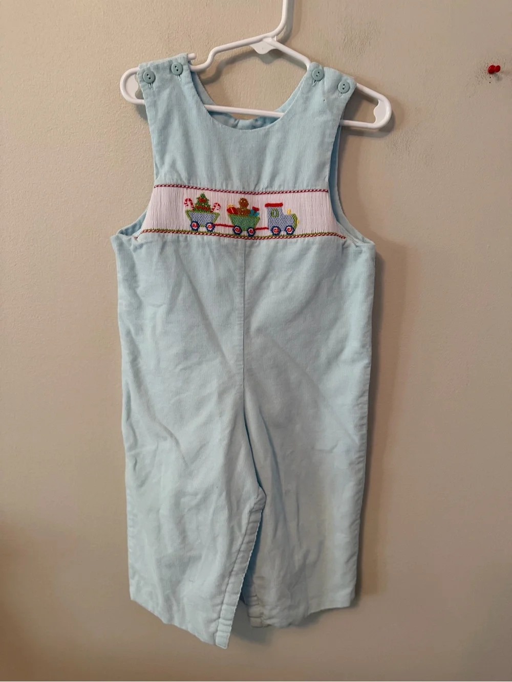 Anavini Light Blue Smocked Christmas Train Longalls